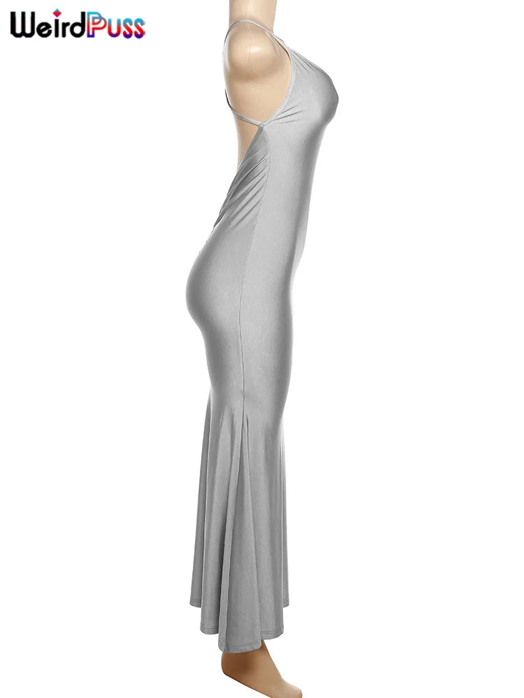 Coquette Backless V-Neck Evening Maxi Dress With Mermaid Silhouette
