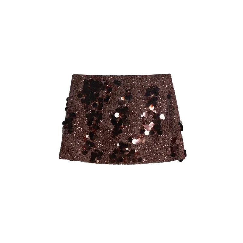 Beaded Sequin Two Piece Set Sleeveless Backless Crop Top And Mini Skirt Glam Outfit