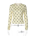 Yellow Dot Print O Neck Long Sleeve Tee Slim Fit Retro Streetwear