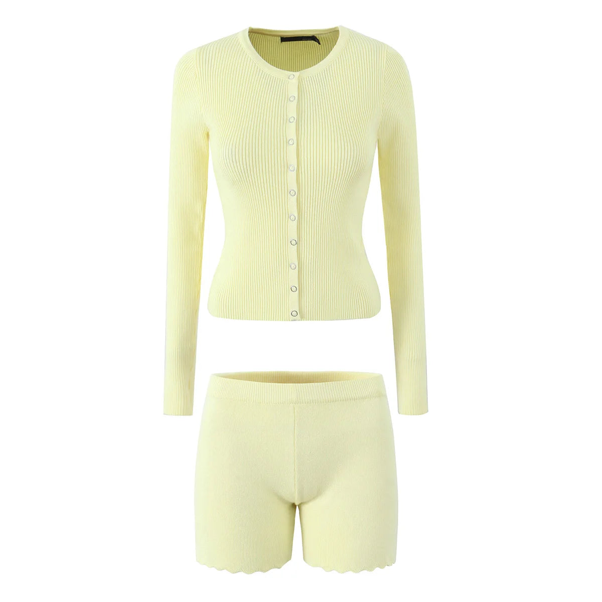 Vintage Two-piece Knit Cardigan And Elastic Waist Shorts Set