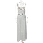Backless Lace Up Polka Dot Maxi Dress