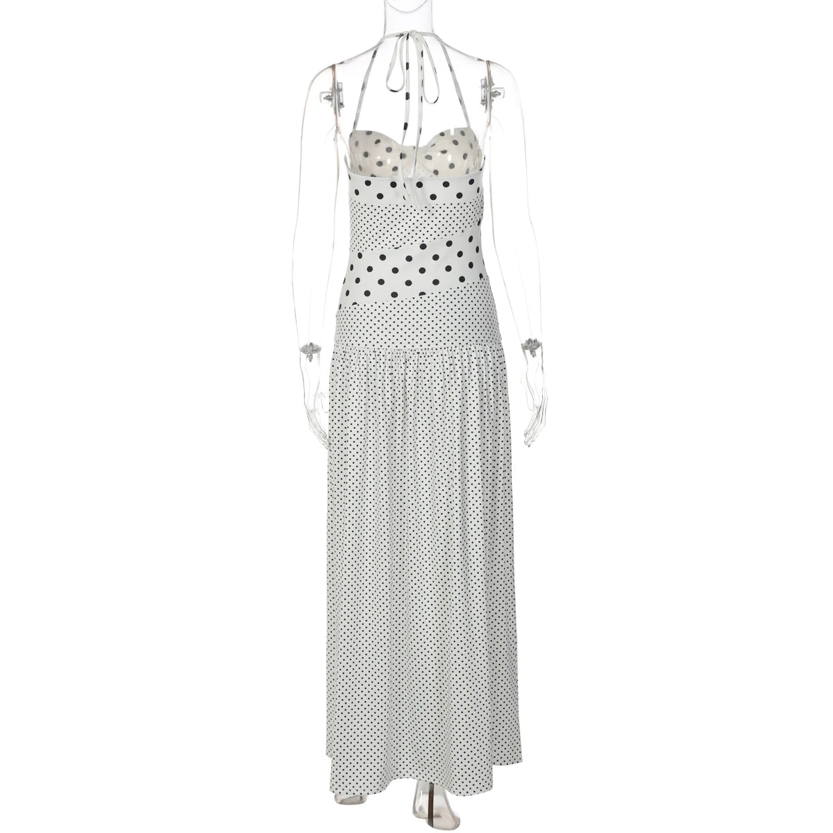 Backless Lace Up Polka Dot Maxi Dress