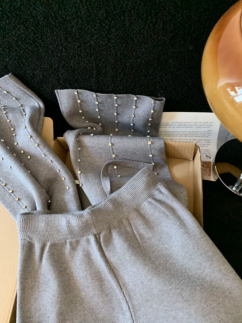 Knitted Wide Leg Pants Women Elegant Trousers