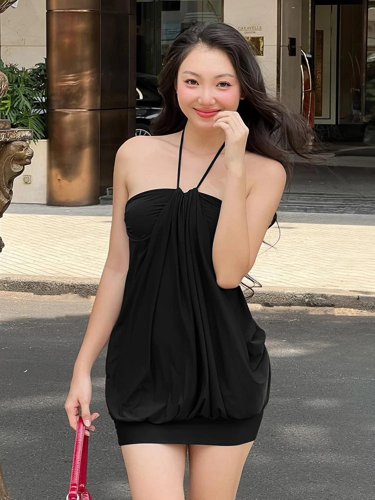 Sexy Halter Backless Mini Dress Ruched