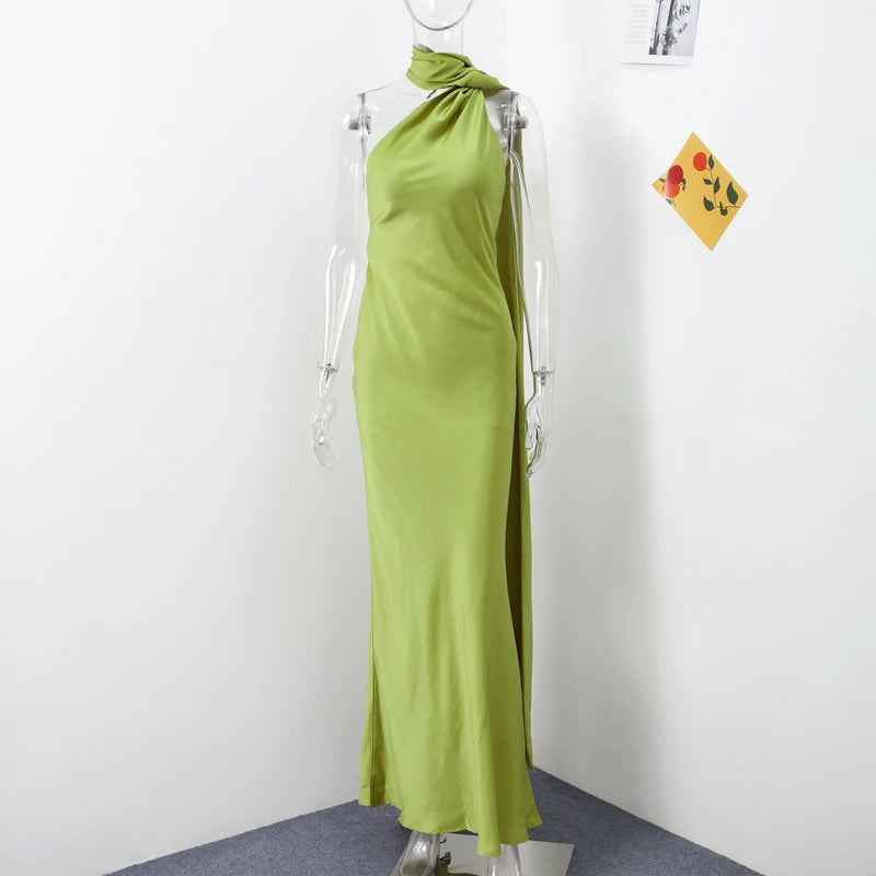 Sexy Satin Ribbon Backless Halter Dress For Elegant Evening Gown