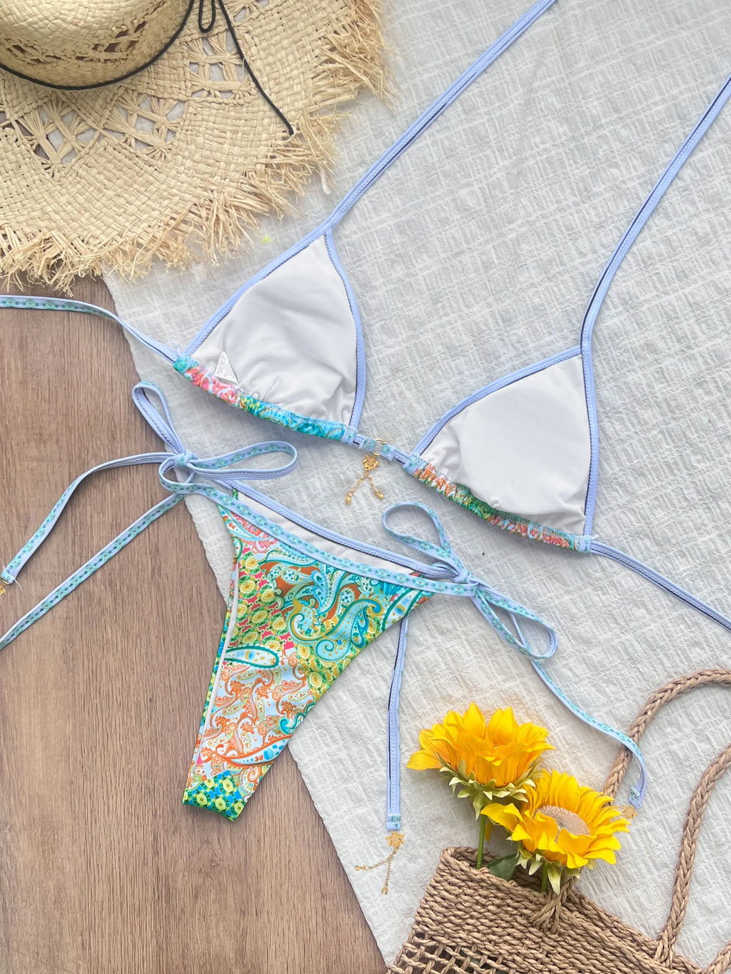 Triangle Striped Micro Bikini Set For Women