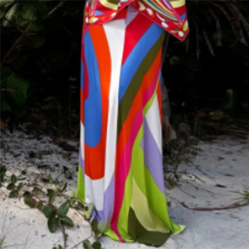 Halter Top And Long Skirt Set With Backless Detail Asymmetric Design