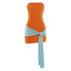 Sultry Patchwork Backless Bodycon Mini Dress