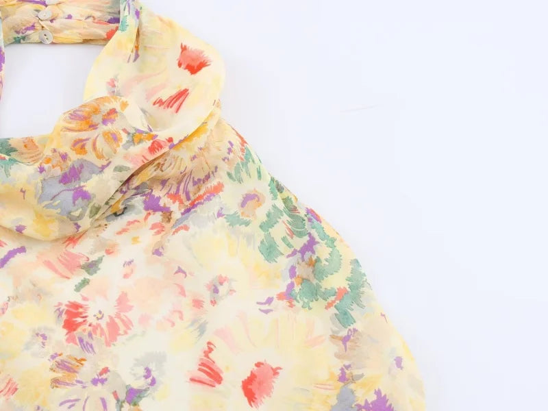 Sunlit Floral Halter Neck Maxi Dress