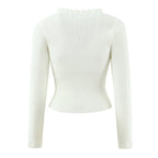 Lacing Up Bow Woodears O neck Open Buttons Through Crop Pointelle Knitted Cardigan Sweater Woman Jumper Knitwear