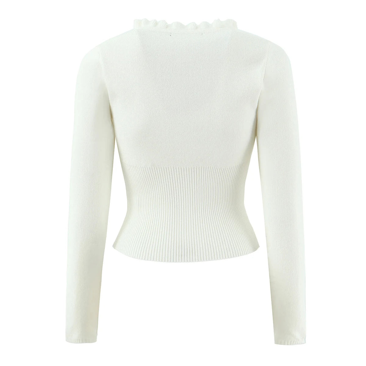 Lacing Up Bow Woodears O neck Open Buttons Through Crop Pointelle Knitted Cardigan Sweater Woman Jumper Knitwear
