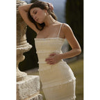 Elegant Formal Beige Slim Maxi Spaghetti Strap Wed Bride Dress
