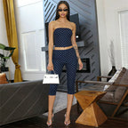 Vintage Polka Dot Two Piece Set Strapless Tube Top And Capri Pants