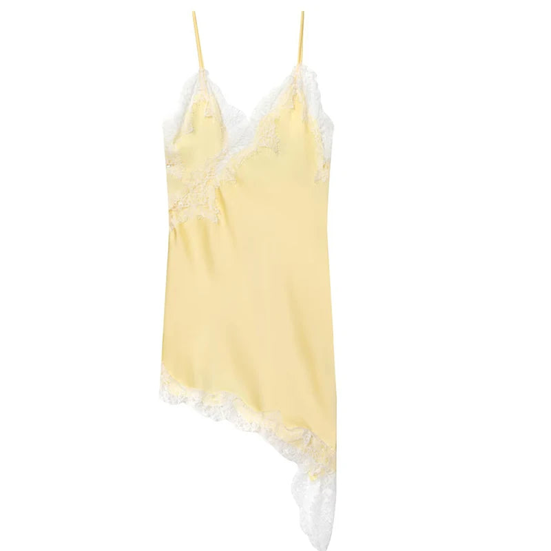 Satin Elegant Backless Lace Slip Dress