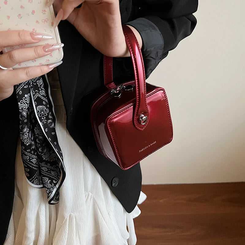 Mini Box PU Leather Crossbody Bag With Short Handle Phone Friendly Compact