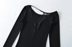 Lace Splice Long Sleeve Vneck Top For Night Out Chic