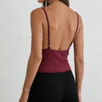 Retro Backless Cowl Neck Sequin Crop Top Sleeveless Square Collar Glam Tank