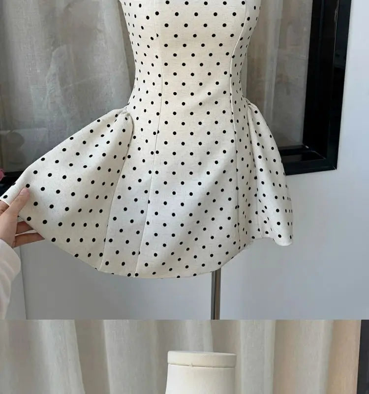 Polka Dot Gingham Mini Dress With Square Collar