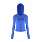 Two Piece Slim Fit Letter Print Hooded Zipper Jacket And Pants Set Open Thread Design