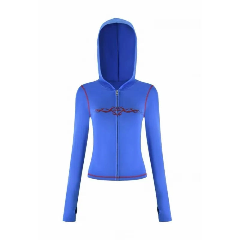 Two Piece Slim Fit Letter Print Hooded Zipper Jacket And Pants Set Open Thread Design