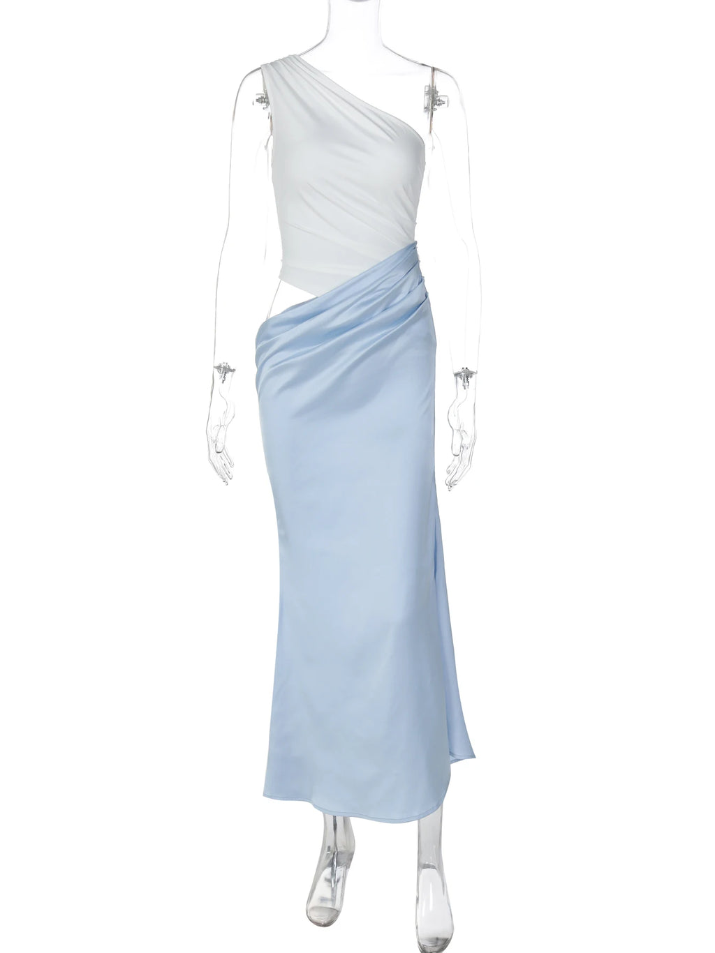 One Shoulder Backless Patchwork Maxi Dress With Sleek