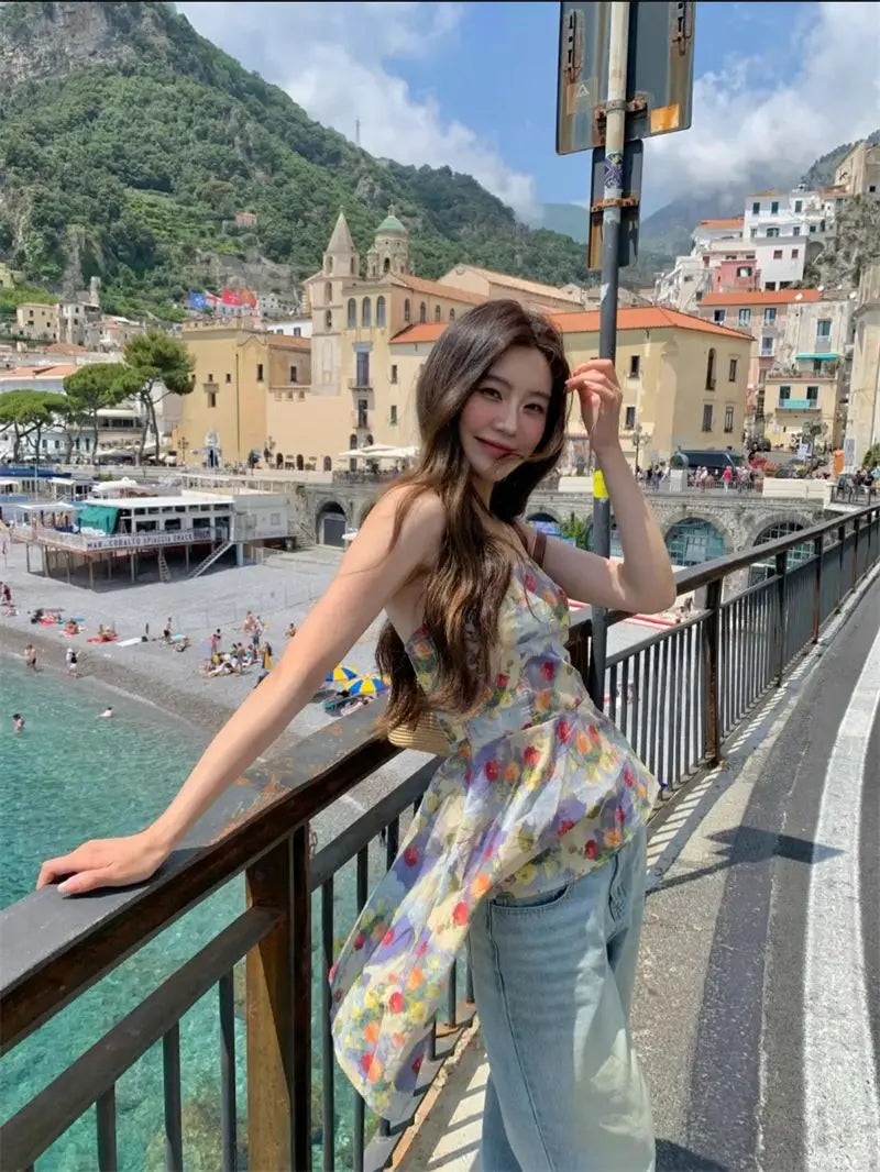 Sweet Backless Print Tank Top With Summer Vibe