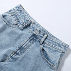 Side Hollow Out High Waist Jeans With Straight Leg Denim