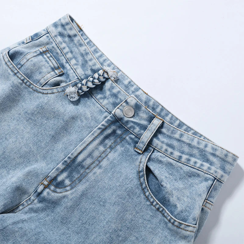 Side Hollow Out High Waist Jeans With Straight Leg Denim