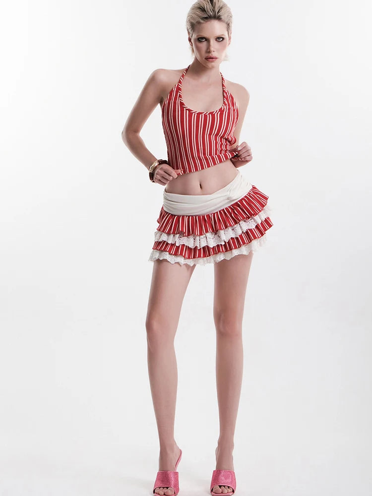 Bold Stripe Halter Two Piece Beach Vacation Outfit