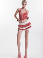 Bold Stripe Halter Two Piece Beach Vacation Outfit