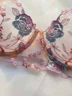 Pastel Pink Embroidered Bra And Panties Set With Steel Ring