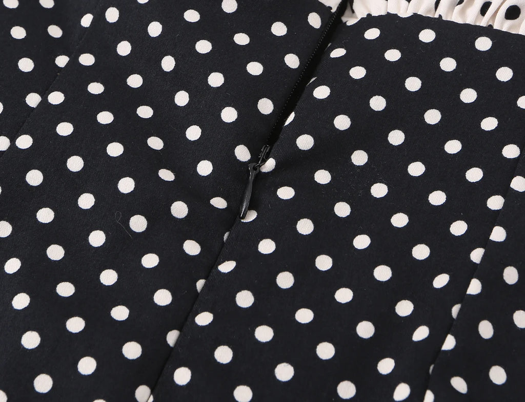 Black Polka Dot Summer Mini Dress With Bow Detail Sleeveless Slimming Waist