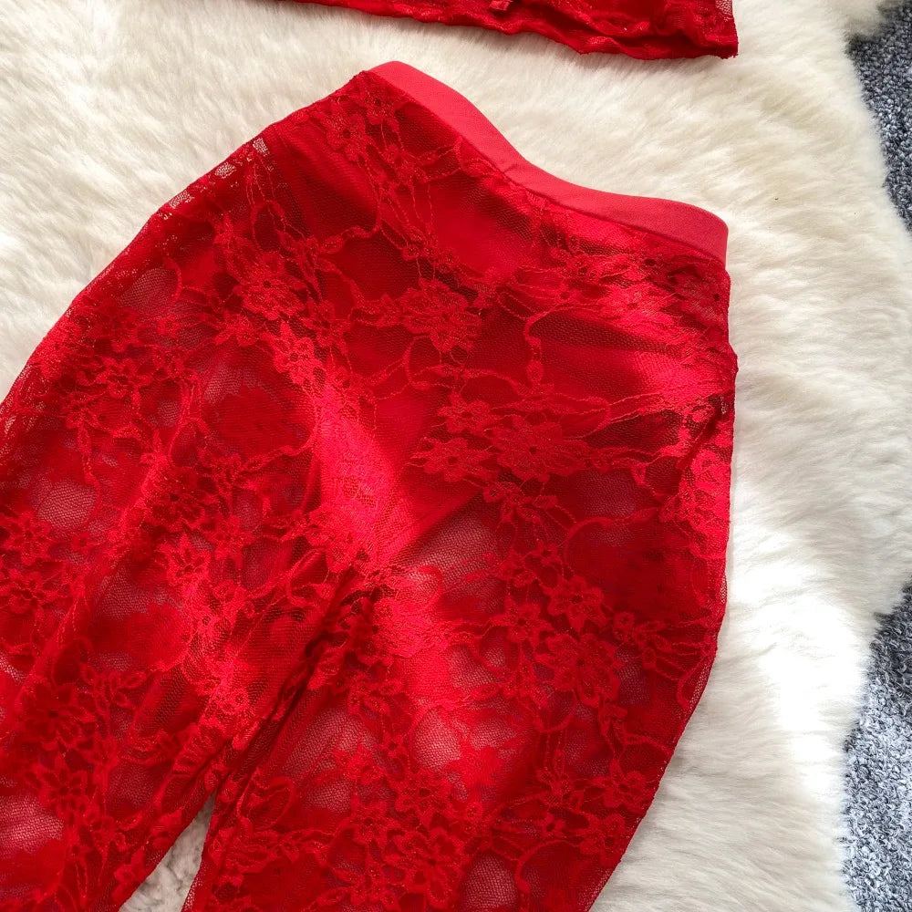 Airy Mesh Tie Up Cardigan Top And Capri Pencil Pants Set