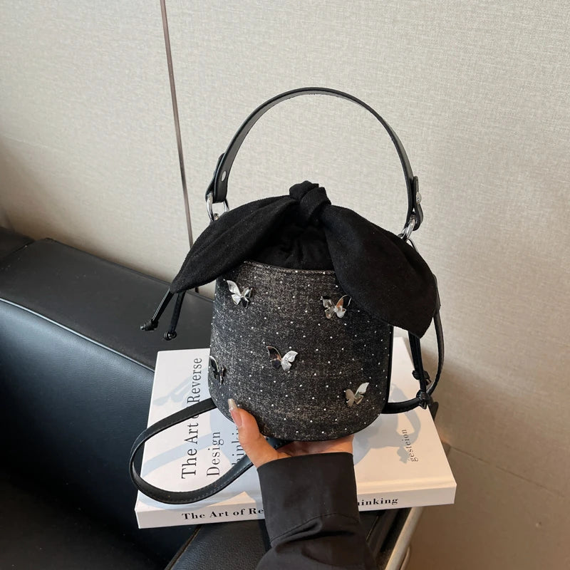 Sweet Butterfly Denim Mini Crossbody Bag