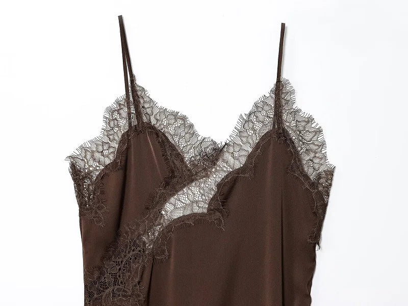 Lace Slip Mini Dress With Satin Backless Asymmetric Cut