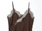 Lace Slip Mini Dress With Satin Backless Asymmetric Cut