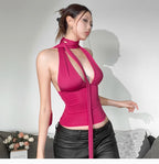 Spicy Flame Backless Vest With Deep V Neck For Versatile Style