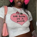 Y2K Heart Print Crop Top ONeck Gothic Grunge Hip Hop Style With Short Sleeves For Women