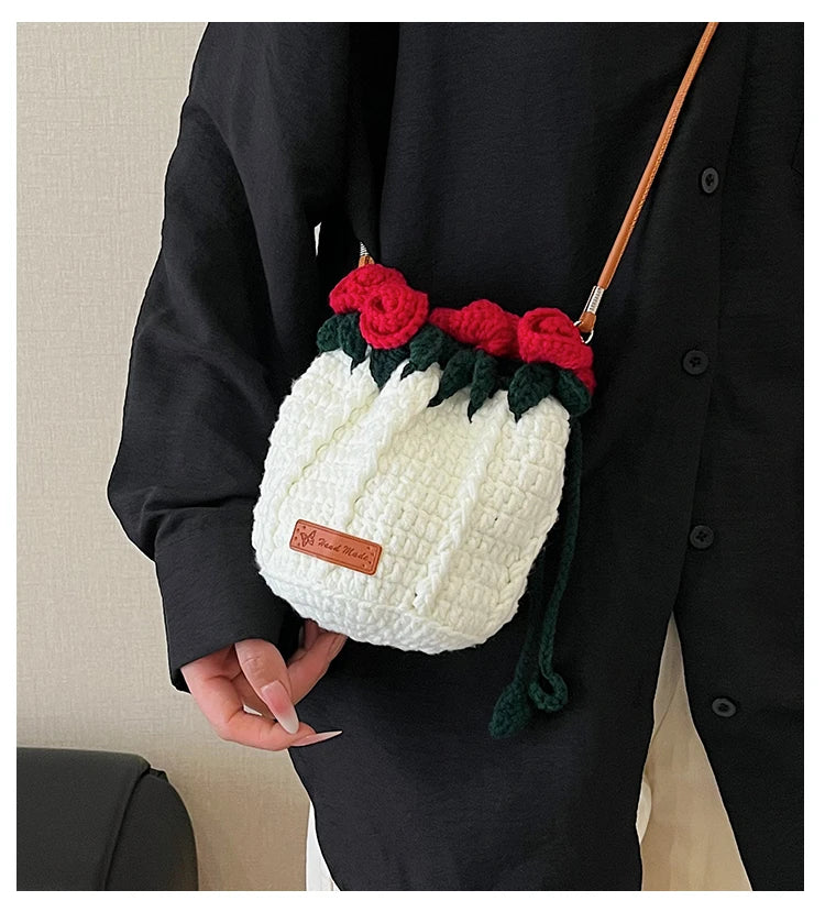 String Bucket Bag For Women Lightweight Crossbody Versatile Hollowout Design