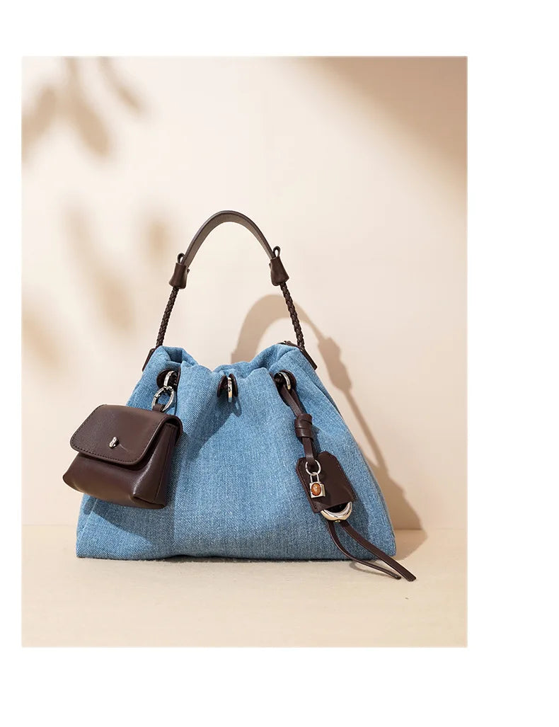 Denim Day Bag With Minimalist Crossbody