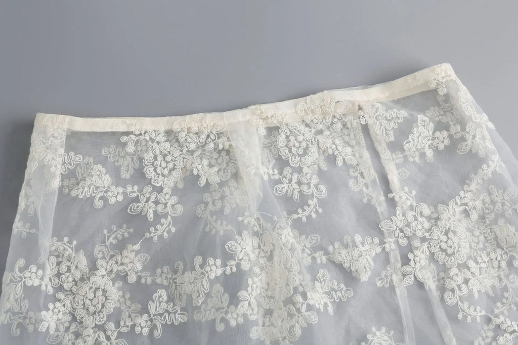 Floral Embroidered Lace Sheer Skirt Overlay