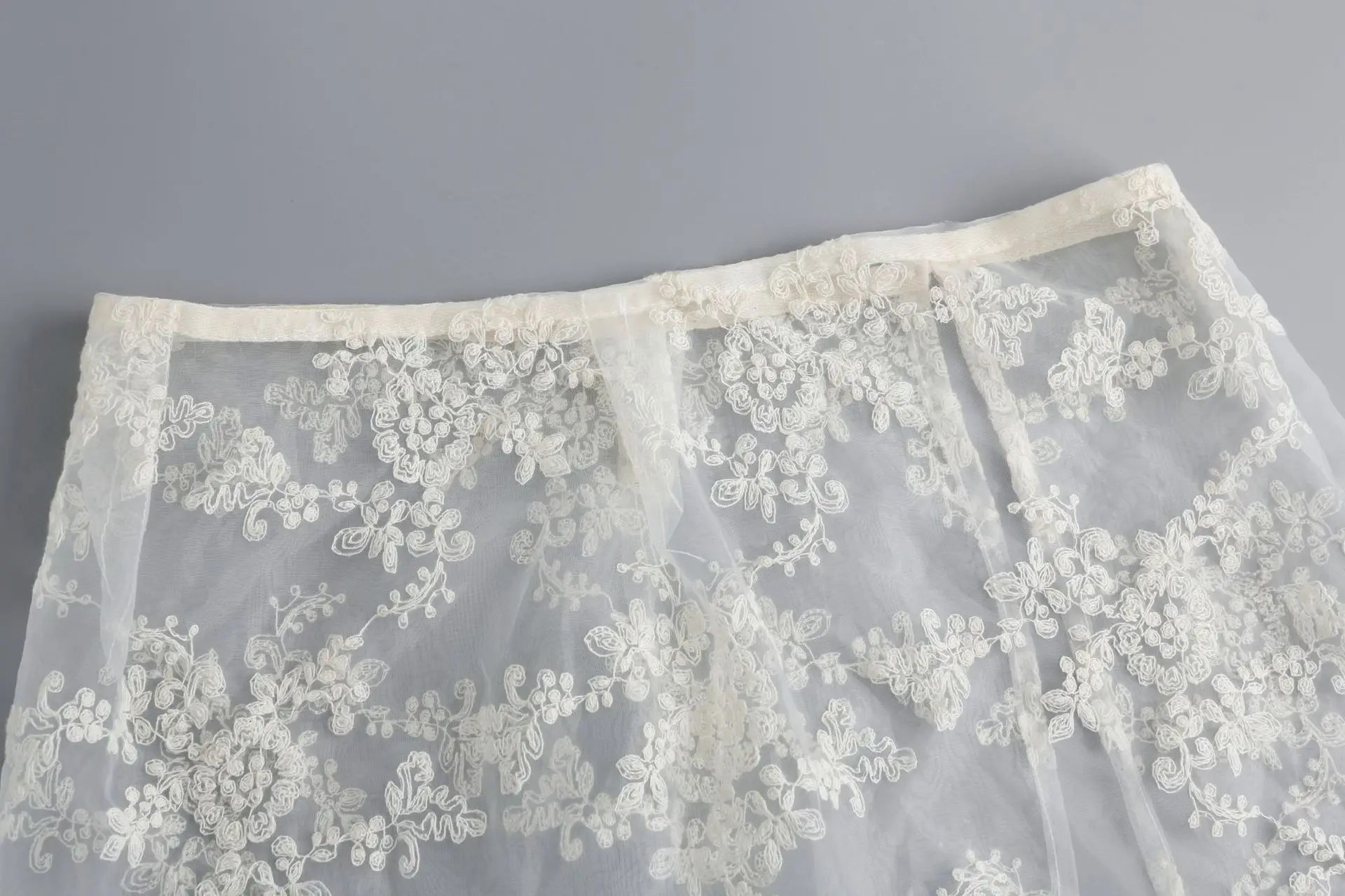 Floral Embroidered Lace Sheer Skirt Overlay