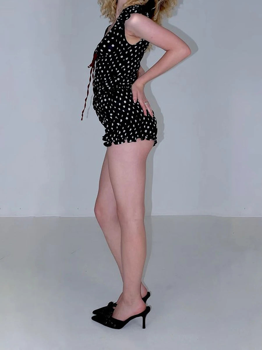 Ruffled Dots Bow Top Smocked Shorts Set