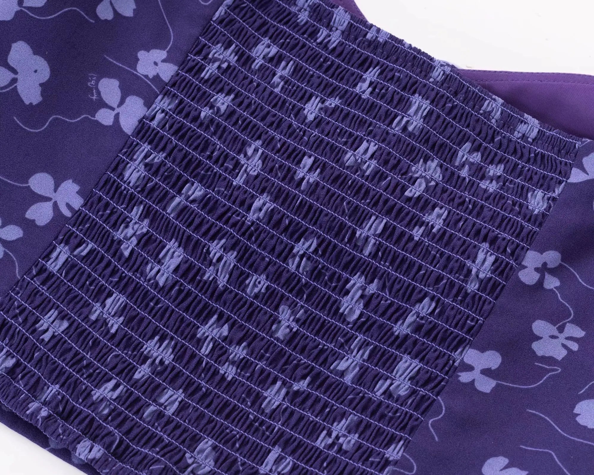 Purple Square Neckline Floral Print Blouse Flare Short Sleeve