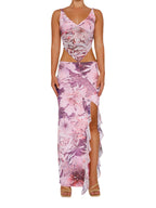 Two Piece Set Knit Print Cutout Crop Top With Bodycon Mini Skirt