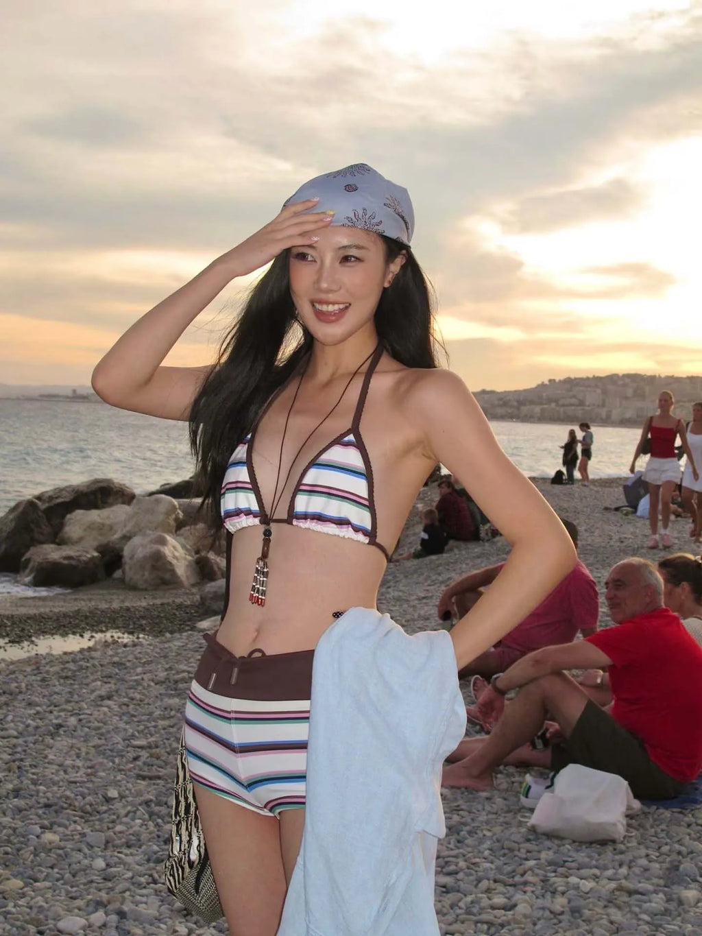 Striped Two-piece Bikini With Tie Dot Pattern Chic Beachwear Swimsuit For Summer Vibes