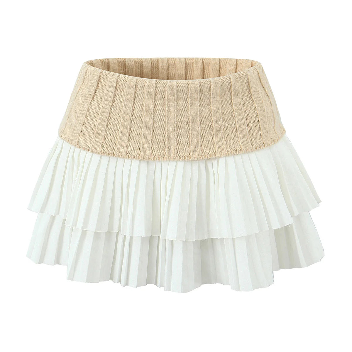 Knit Color Block Mini Skirt High Waisted Pleated