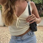 Backless Lace Up Crop Tank Top With V Neck