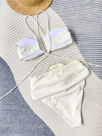 Floral 3D Detail Bikini Swimsuit With High Waist And Wrinkled Texture For Beach Days