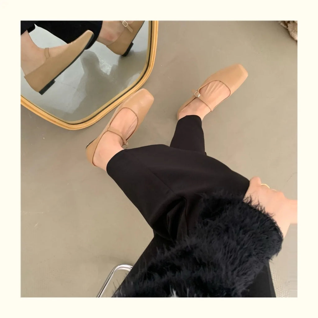 Mary Jane Flats With Square Toe Buckle Strap Retro Styled Women's Shoes